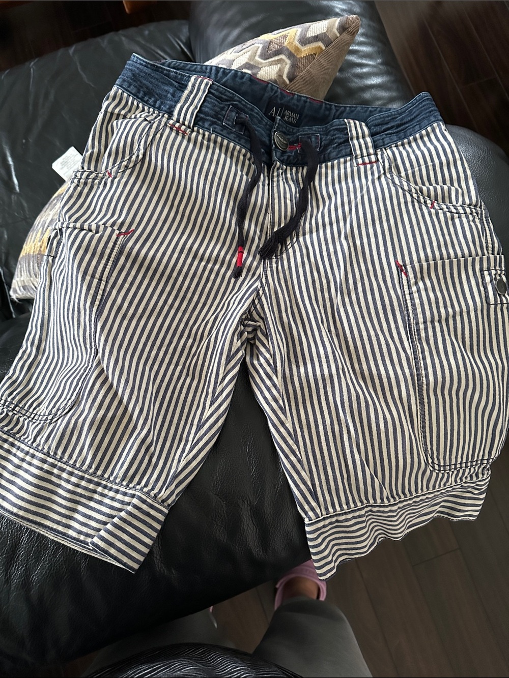 Armani Jeans Vintage Bermudas Striped Navy White Y2K 100% cotton